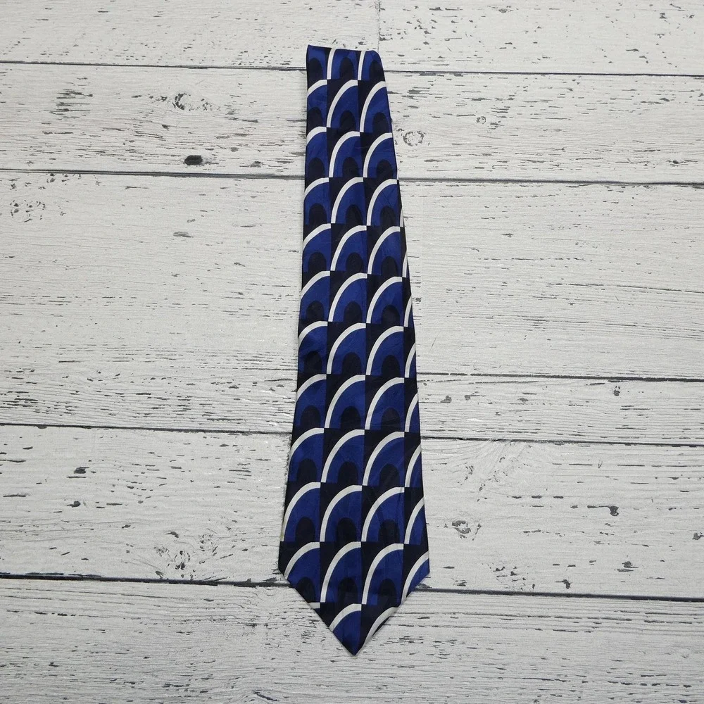 Cerruti CXIII Tie Mens One Size Blue Geometric 100% Italian Silk Designer